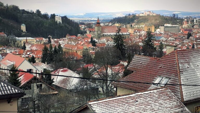 A wintery view of Brasov in Romania